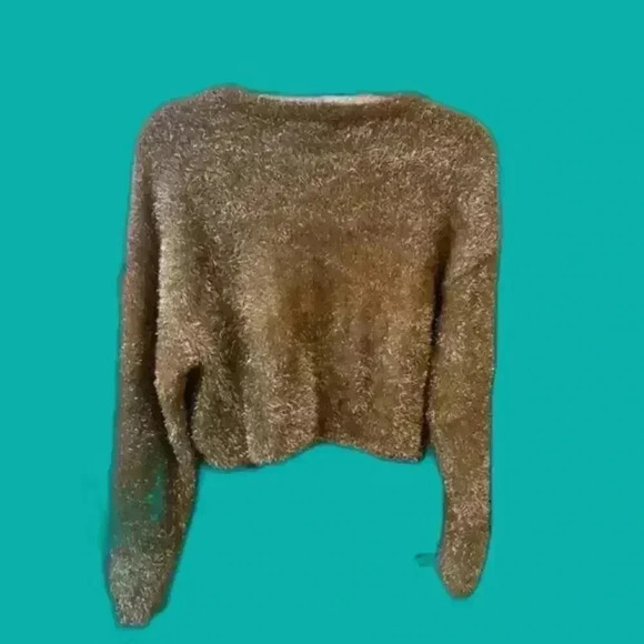 NWOT Forever 21 Metallic Knit Crop Cardigan Women's Size Medium Tan Sparkle - Picture 4 of 9